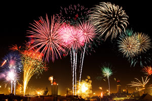 Fireworks over a city